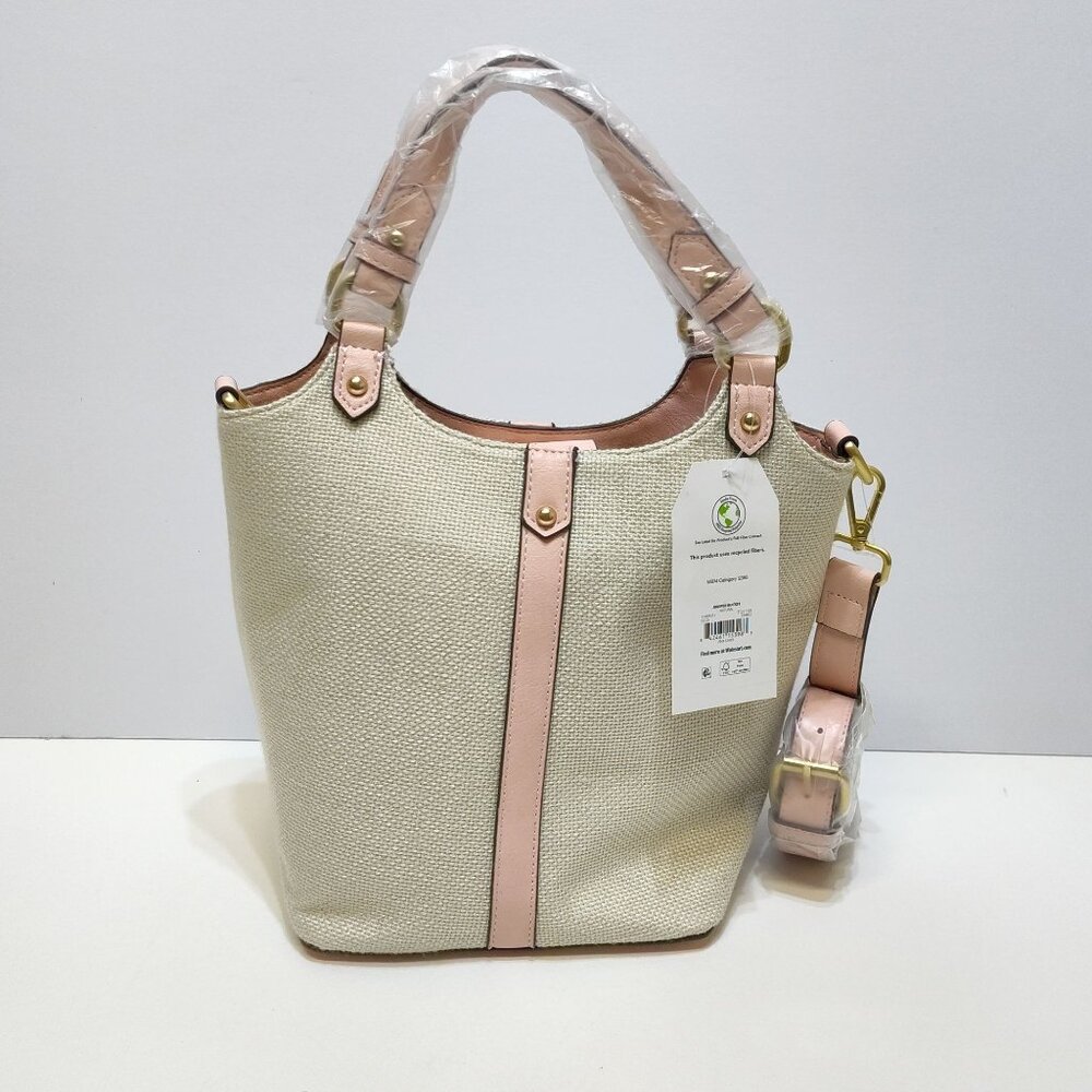 Time And Tru Juniper Bucket Bag Canvas Faux Leather Trim Crossbody Strap NWT